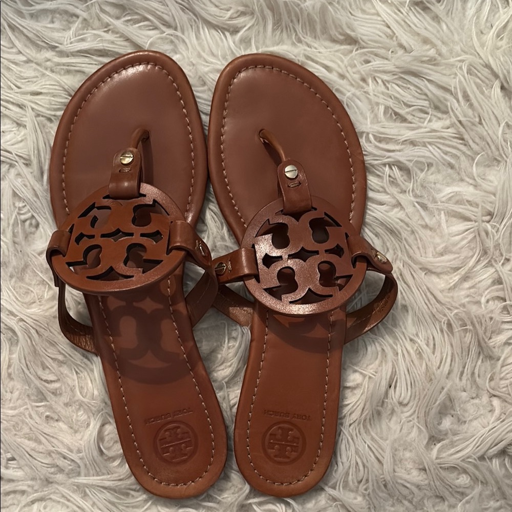 Tory Burch Brown Miller Sandals Classic Leather Design